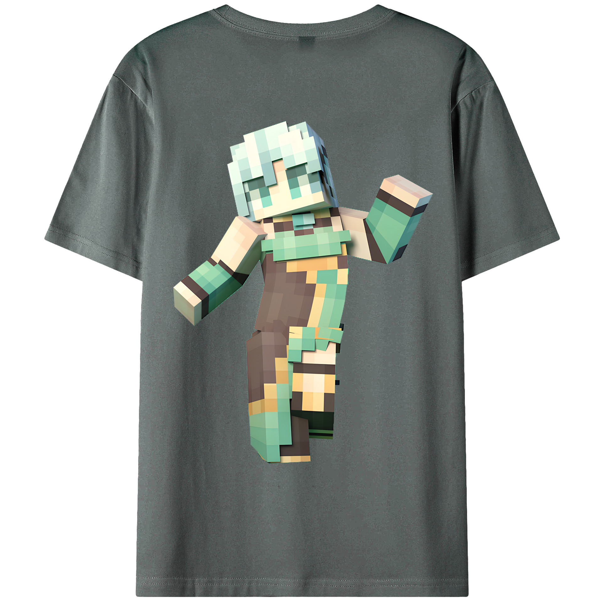 （画像用） マインクラフト ブロックの世界 Minecraft MC Block world 綿100％ メンズ半袖Tシャツ（バックプリント） 通気性